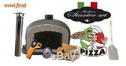 Outdoor wood fired Pizza oven 80cm black Deluxe grey-brick/black-door (package)