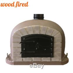 Outdoor wood fired Pizza oven 90cm brown Deluxe grey-brick/black-door
