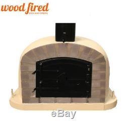 Outdoor wood fired Pizza oven 90cm sand Deluxe extra grey-brick/black-door