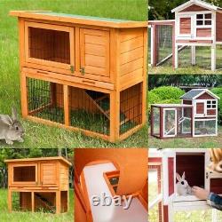 Pet Rabbit Hutch House Outdoor Roof Portion Play Cage 2-Tier 90 x 45 x 81cm