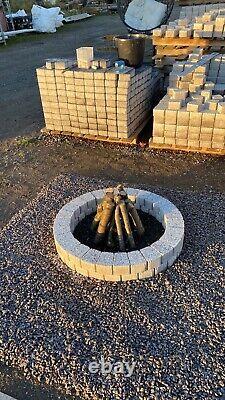 Round Outdoor Fire Pit Concrete Stones Garden Fireplace Top Granite Bricks White