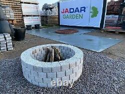 Round Outdoor fire pit granite slab fire place Garden Patio bricks 4 Level White