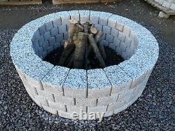 Round Outdoor fire pit granite slab fire place Garden Patio bricks 4 Level White