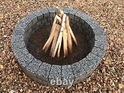 Rounded fire pit heater log burner stone bricks top granite bbq fireplace 78 cm