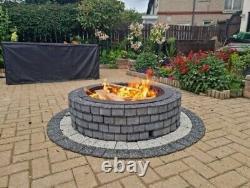 Rounded stone fire pit kit concrete brick smokeless fireplace wood burner heater