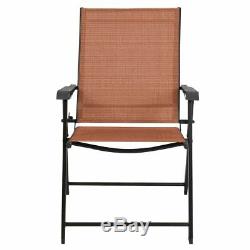 Set of 2 Outdoor Folding Patio Chairs in Brick Red Brown with Black Metal Frame