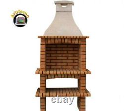 Single Brick outdoor BBQ masonry Mediterranean with chimney and 60X40 grill