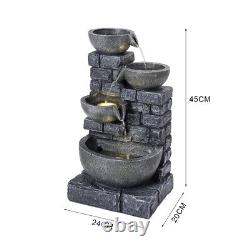 Solar Powered Natural Slate Garden Water Feature Outdoor LED Fountain Waterfall