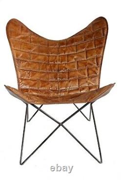 Square Bricks Butterfly Chair Iron Stand and Leather Cover Indoor Outdoor Chair