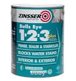 Zinsser Bulls Eye 123 Plus Primer Sealer Stain Block Int/Ext White, Grey 1-5L