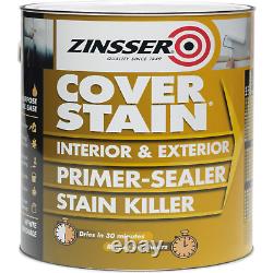 Zinsser Cover Stain Primer Paint 2.5 Litre White Sealer Matt Indoor/Outdoor NEW