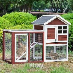 Animaux De Compagnie Rabbit Hutch House Outdoor Toit Portion Jouer Cage 2-tier 90 X 45 X 81cm