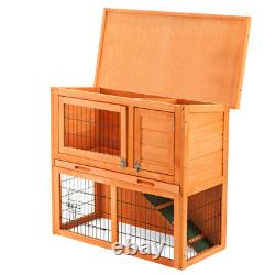 Animaux De Compagnie Rabbit Hutch House Outdoor Toit Portion Jouer Cage 2-tier 90 X 45 X 81cm