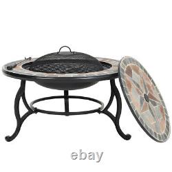 Jardin Extérieur Bbq Grill Fire Pit Brazier Mosaic Round Bowl Chauffe-table