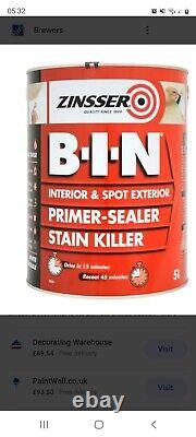 Zinsser Bin Primer Sealer Stain Killer Multi Surface Primer 5ltr
